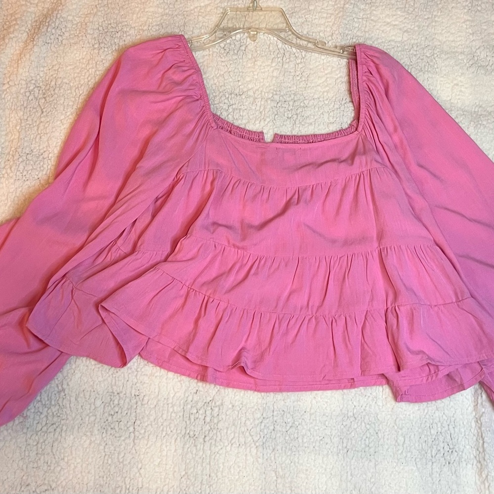 Cropped Pink Tiered Blouse